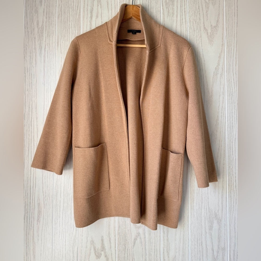 J.Crew Camel Merino Wool Blend Open Front Sweater Coat – Size S